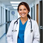 **

A professional female doctor, fully clothed in a modest white coat and scrubs, smiling warmly in a clean and modern hospital setting, appropriate attire, safe for work, perfect anatomy, natural proportions, professional medical photography, high quality, family-friendly.

**