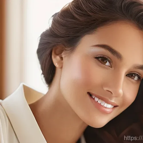 Home 26 손톱 모양별 네일 디자인 추천 - **Prompt:** "A close-up, highly detailed portrait of a graceful woman in her late 20s, with a gentle...