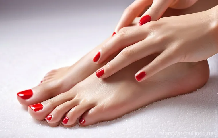 집에서 쉽게 하는 페디큐어 팁 - **Prompt 2: Gentle Foot Exfoliation and Nail Shaping**
    A bright, clean, and detailed shot focusi...