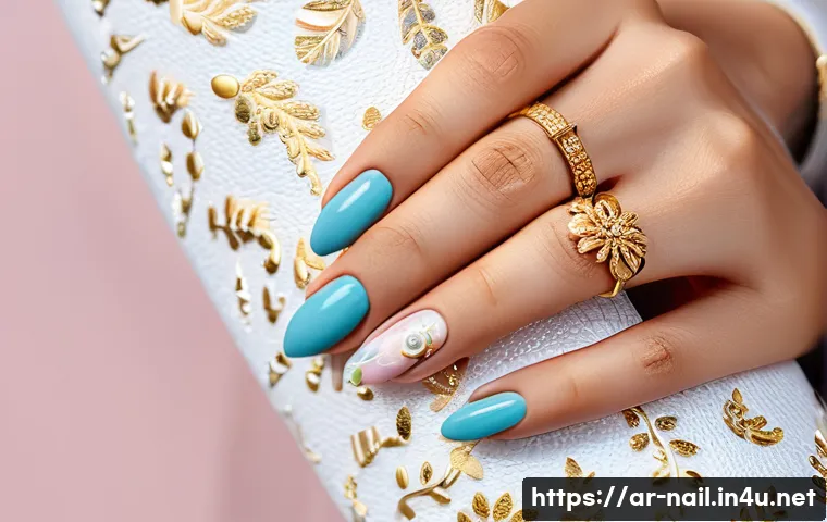 다양한 네일 데칼 사용법 - **Prompt 1: Elegant Everyday Nail Stickers**
"A close-up shot of a graceful Arab woman's hands, ...